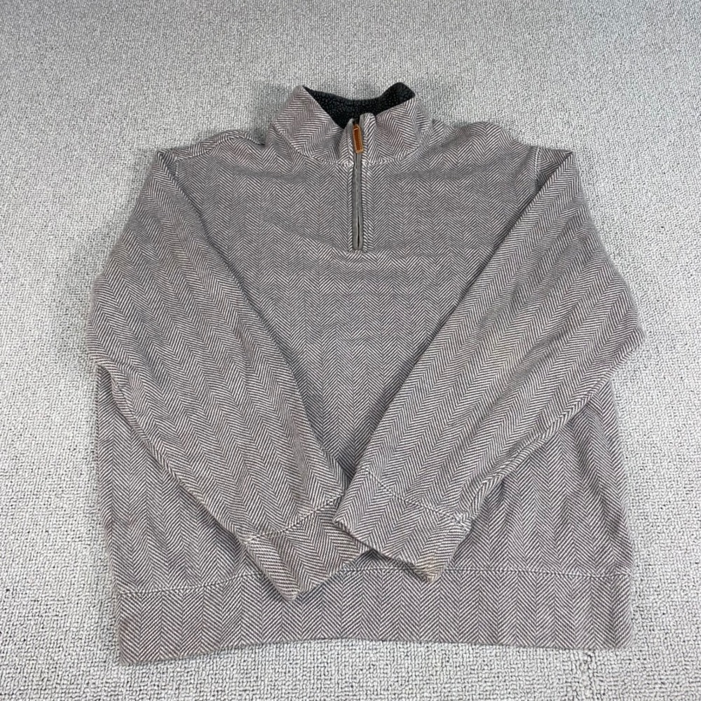 Lands End Quarter Zip Pullover Mens Large Grey Herringbone Sherpa Lined Sweater